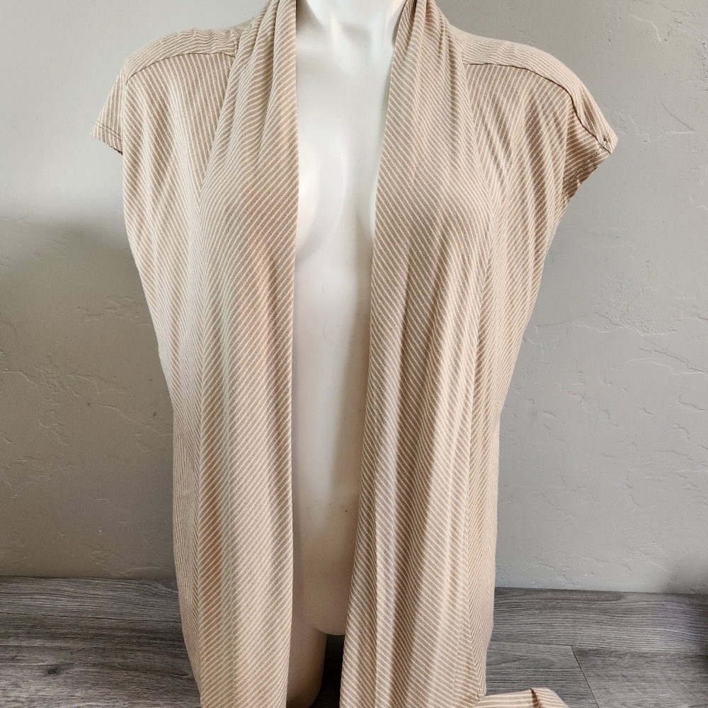 Talbots Tan White Skirt Cardigan Size L P Lines Flowy Swing 2-Piece Matching Set